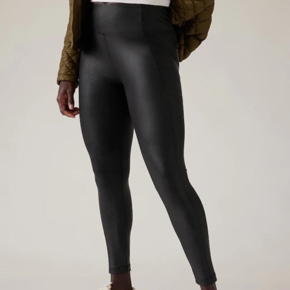 Athleta Delancey Gleam Tight Leggings High Rise Coated Shiny Streetwear Black L